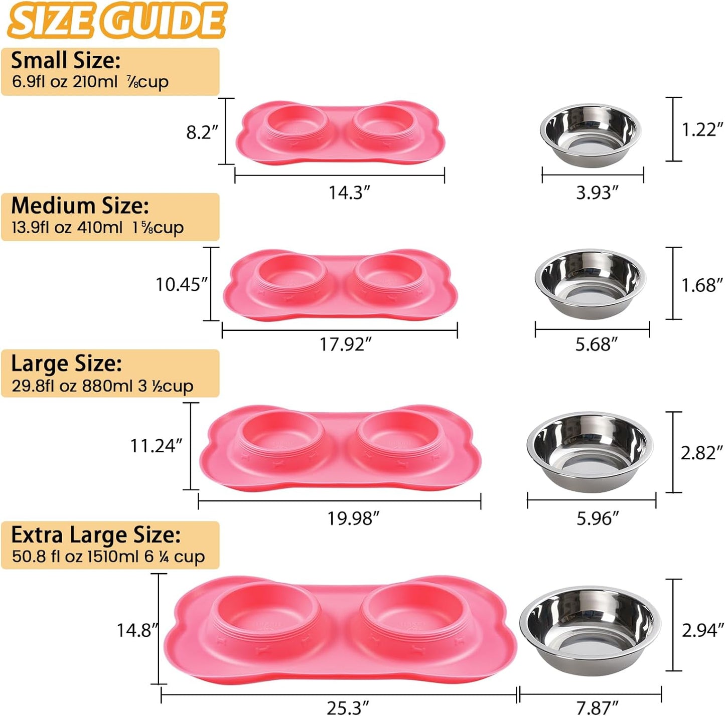 2 Stainless Steel Dog Bowl with No Spill Non-Skid Silicone Mat