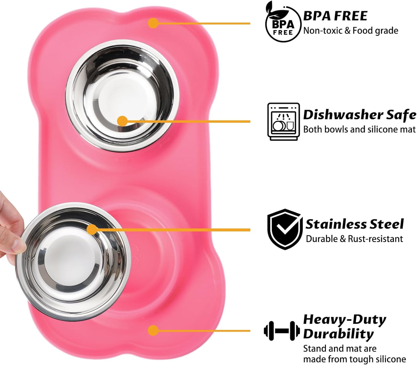 2 Stainless Steel Dog Bowl with No Spill Non-Skid Silicone Mat