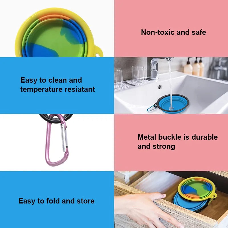 350Ml 1Pc Collapsible Dog Bowls Feeder with Carabiner Folding Cat Bowl Travel Dog Feeding Water Travel Portable Puppy Walking