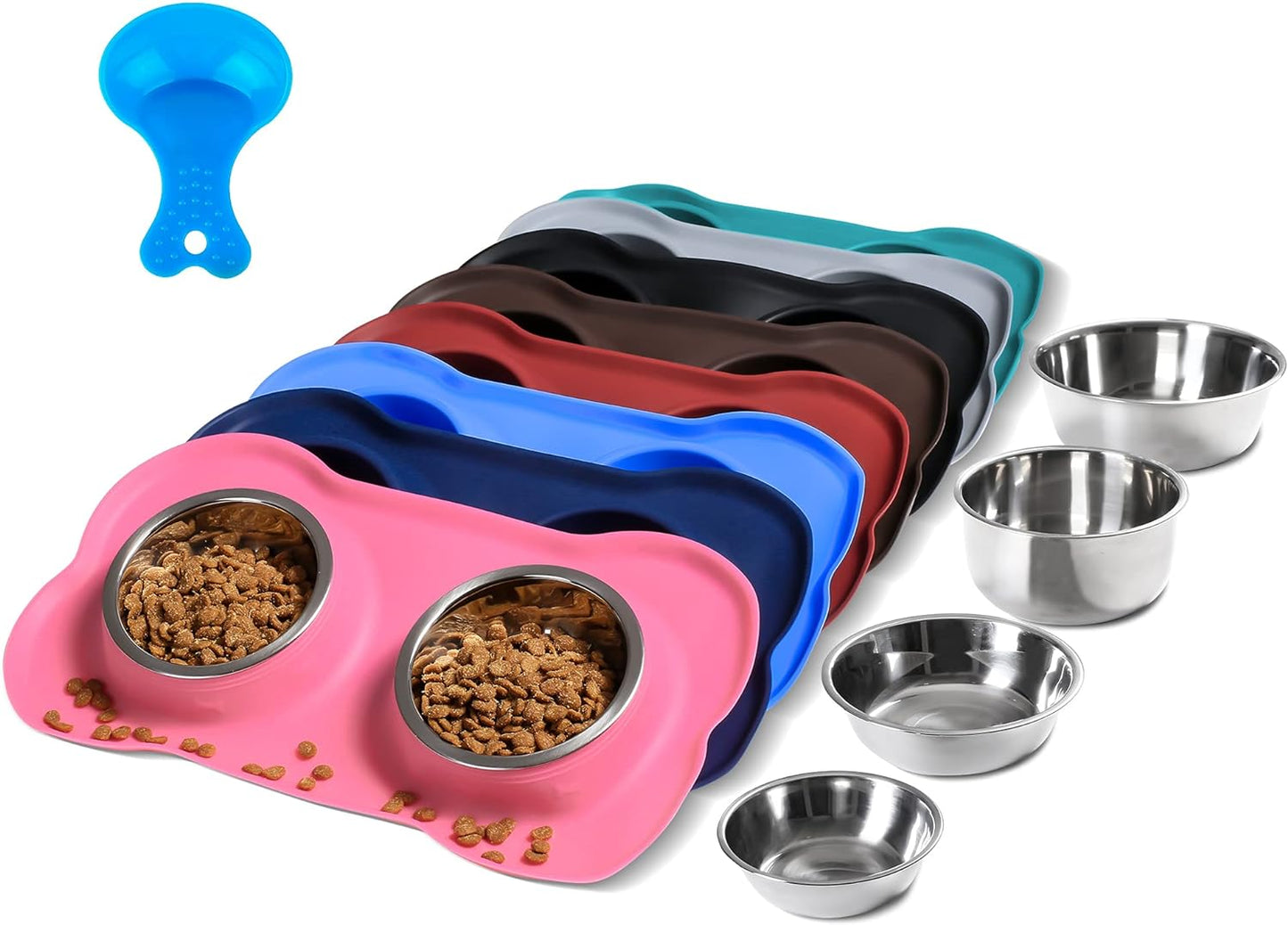 2 Stainless Steel Dog Bowl with No Spill Non-Skid Silicone Mat 