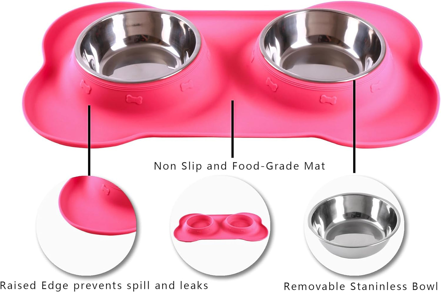 2 Stainless Steel Dog Bowl with No Spill Non-Skid Silicone Mat 