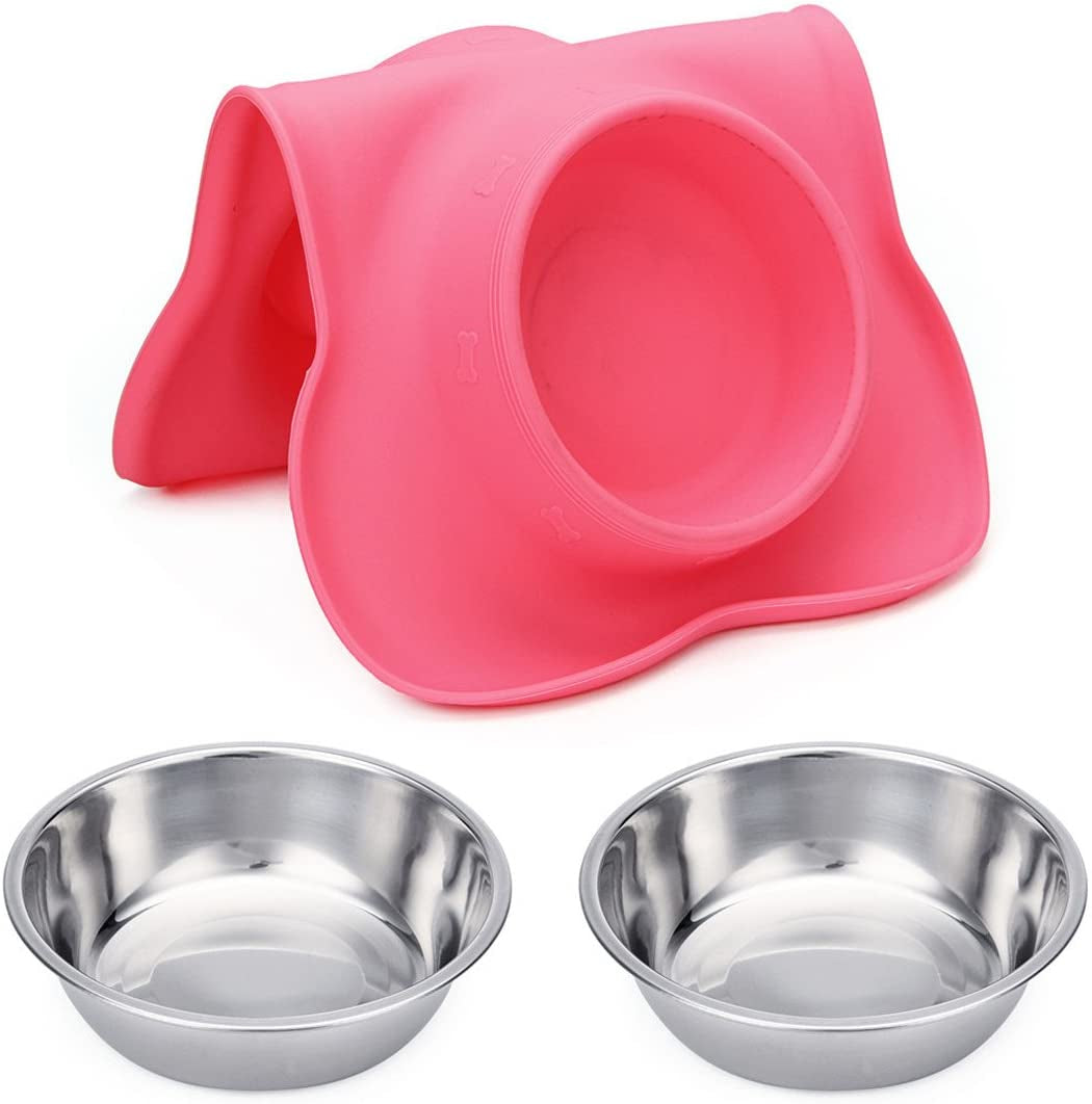 2 Stainless Steel Dog Bowl with No Spill Non-Skid Silicone Mat 